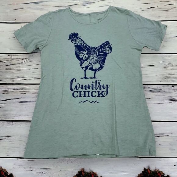 North40 Outfitters Country Chick Chicken Graphic Tee T-Shirt Green Size L - Picture 1 of 9